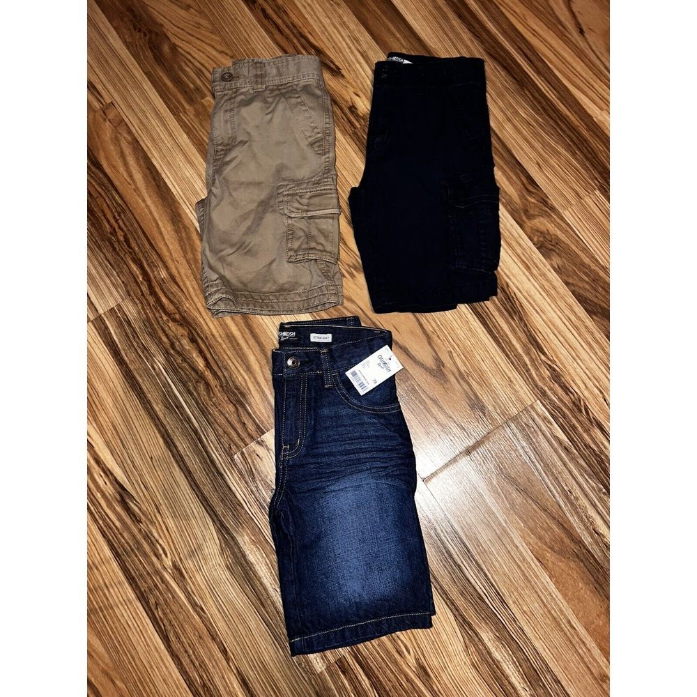 Oshkosh B'gosh‎ First Wave Boys Shorts Jean Denim Cargo Khaki Sz 7 Lot Of 3